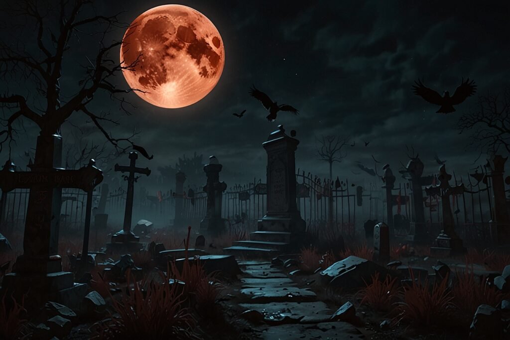 Chilling chapters leonardo lightning xl blood moon graveyard skeletal hands rave 0